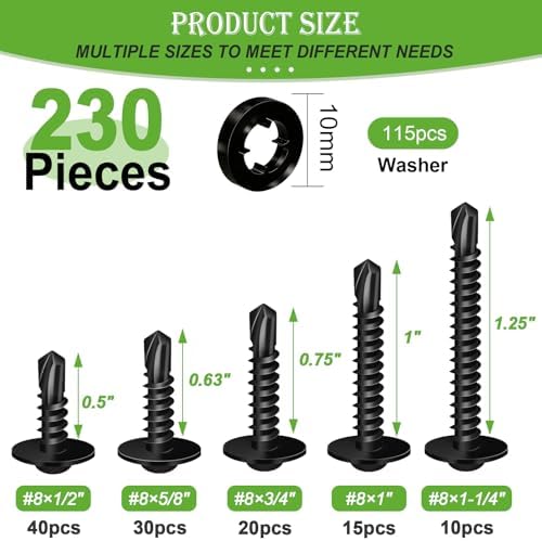 mxuteuk 230PCS #8 Self Tapping Screws for Metal, Self Drilling Screws
