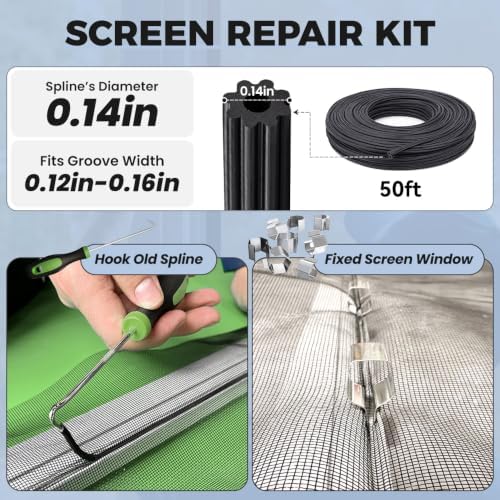 King&Charles Window Screen Replacement, 6in1 Window Screen Door Repair Kit