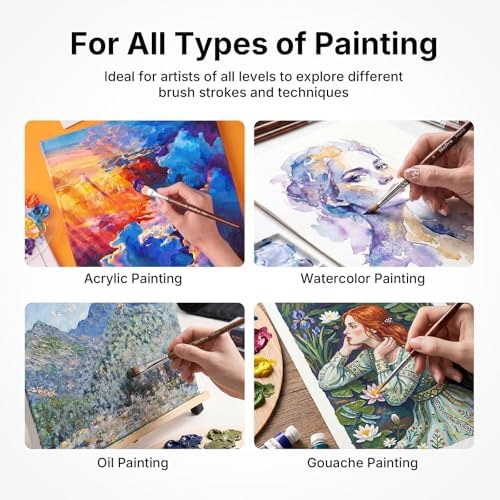 Nicpro 30pcs Paint Brush Set for Acrylic Painting, Oil, Watercolor, Gouache