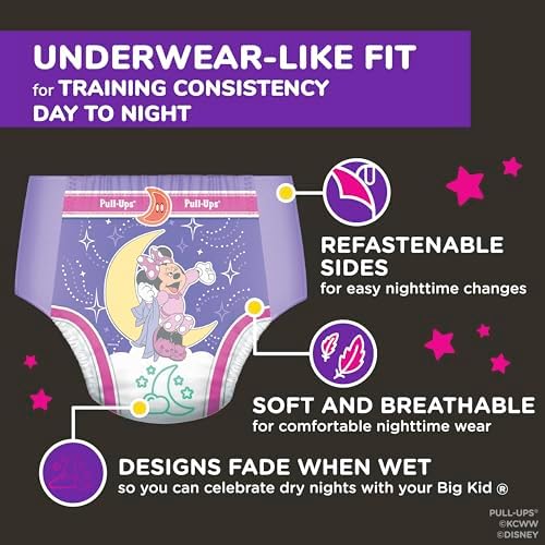 Pull-Ups Girls' Night-Time Potty Training Pants, Size 4T-5T, 52 Count