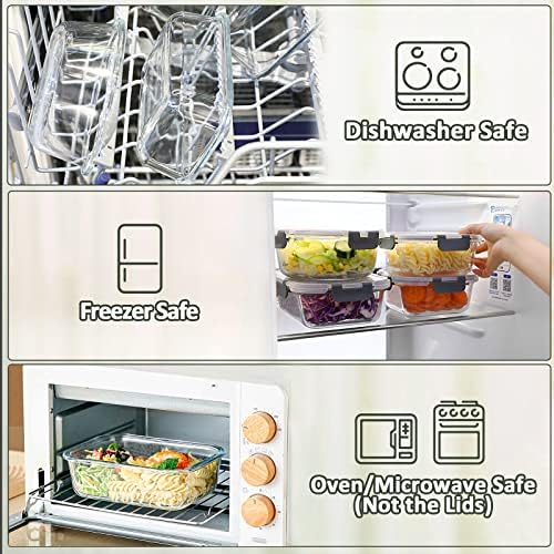 M MCIRCO 10 Pack,22 oz Glass Food Storage Containers with lids, Gray