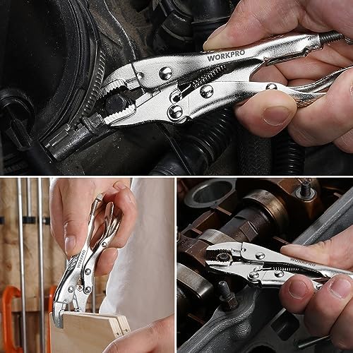 WORKPRO Locking Pliers, 4-inch Mini Curved Jaw Vice Grips pliers