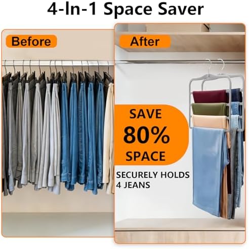 Velvet Pants Hangers Space Saving, 2-Pack Multi-Tier Closet Organizers,Grey