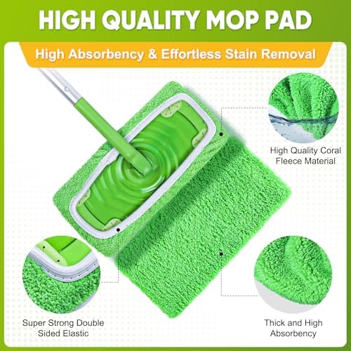 6-Pack Reusable Microfiber Mop Pads Compatible with Swiffer Sweeper, Dry & Wet Sweeping Cloths - Washable Wet Pads Refill for Multi-Surface/Hardwood Floor Cleaning
