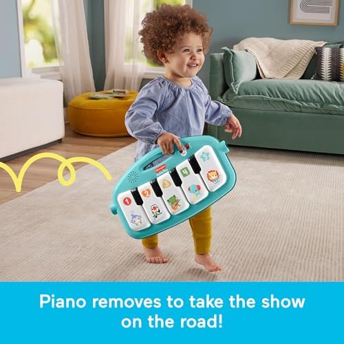 Fisher-Price Baby Playmat Glow and Grow Kick & Play Piano Gym, Blue Musical Learning Toy with Developmental Activities for Newborns 0+ Months