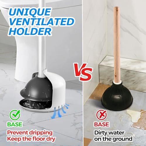 FORASTO Toilet Plunger with Holder - Heavy Duty Bathroom Cleaning Tools