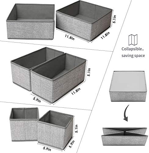 Criusia Foldable Underwear Drawer Organizer, Closet Dividers, Storage Box for Clothes, Socks (6 Bins, Gray)