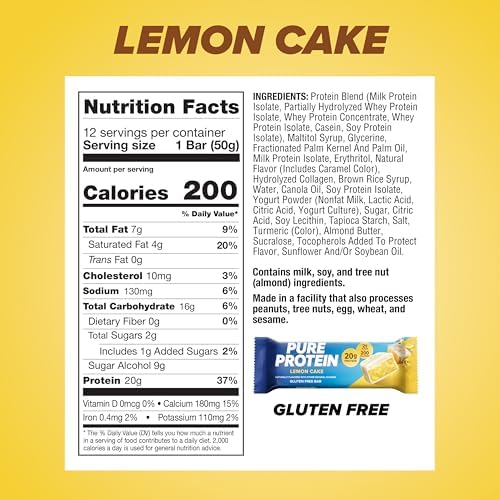 Pure Protein Pure Protein Bars, Lemon Cake, 20g Protein, Gluten Free, 12 Ct