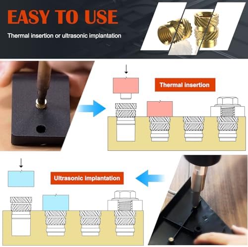 400Pcs Metric Heat Set Insert, M2 M2.5 M3 M4 M5 M6 Female Thread Knurled Nuts Assortment Kit, Brass Threaded Inserts for Plastic and 3D Printing Components (Threaded Inserts Ket)