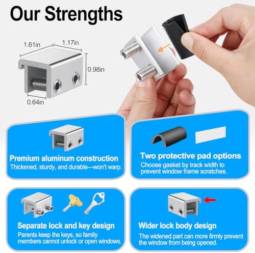 Sliding Window Locks 4 Sets，Adjustable Aluminum Stopper for Window Security