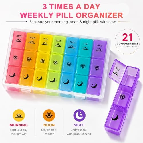 Weekly Pill Organizer, 3-Times-A-Day 7 Day Pill Box