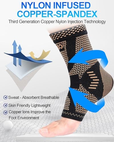 LISEPWU Copper Ankle Brace for Men & Women, Ankle Compression Sleeve 1 Pair