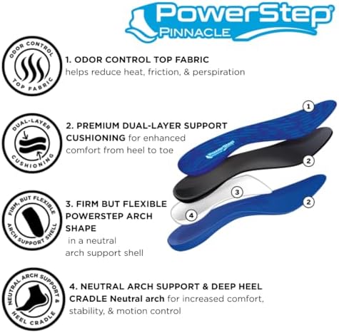 PowerStep Pinnacle Insoles, Plantar Fasciitis Relief (M 10-10.5, W 12-12.5)