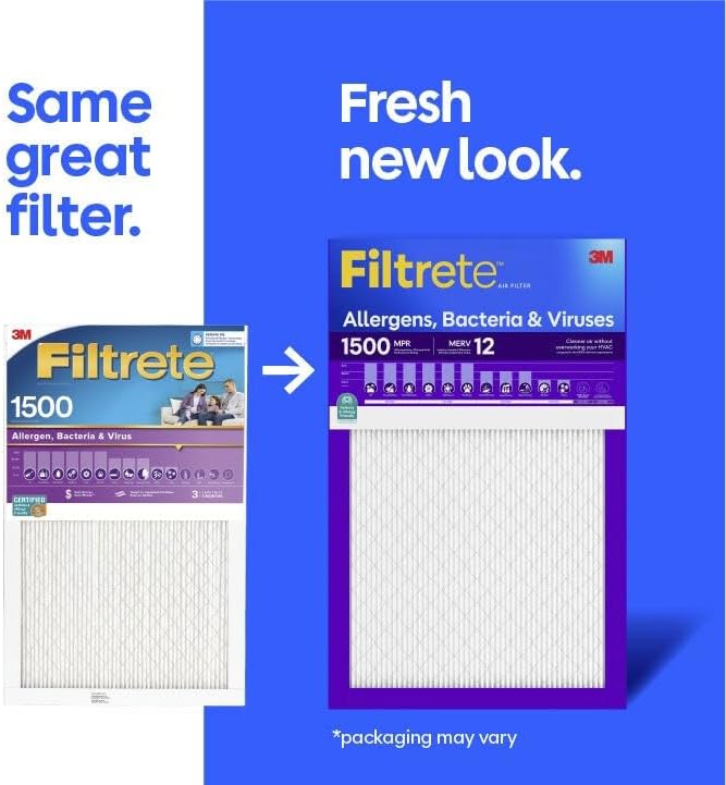 Filtrete 20x30x1 Air Filter, MERV 12, MPR 1500, 2 HVAC Filters