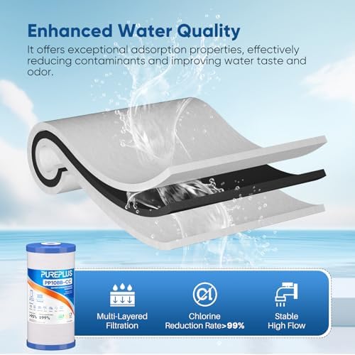 PUREPLUS 5 Micron 10"x4.5" Whole House Sediment & Carbon Water Filter,4PACK