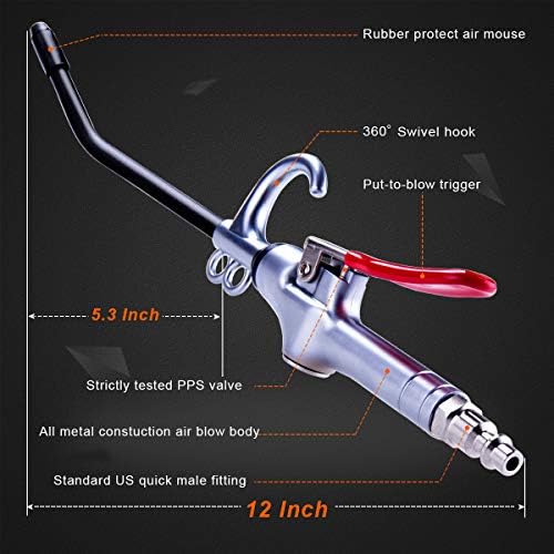 JASTIND High Volume Air Blow Gun w/Aluminum Rubber Guard Air Flow Nozzle
