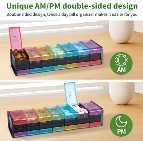 Daviky Extra Large Weekly Pill Organizer 2 Times a Day, XXL Pill Box 7 Day
