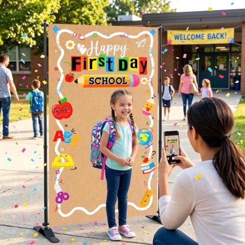 First Day of School Banner Backdrop Decorations, Back to School Banner