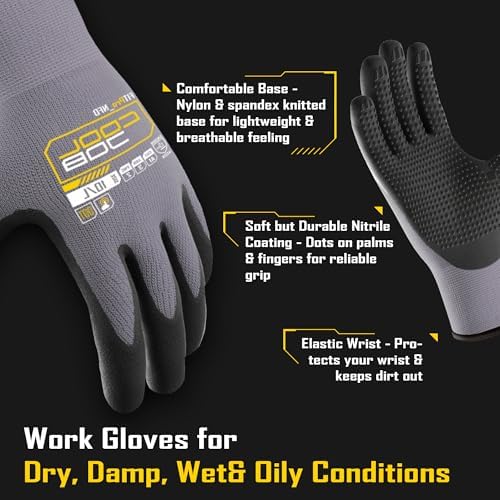 COOLJOB 3/6/12 Pairs Nitrile Nitrile Dipped Nylon Safety Work Gloves
