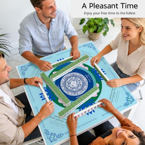 Blue Mahjong Mat for Table, American Mahjong Mat with Rules, 31.5" x 31.5"