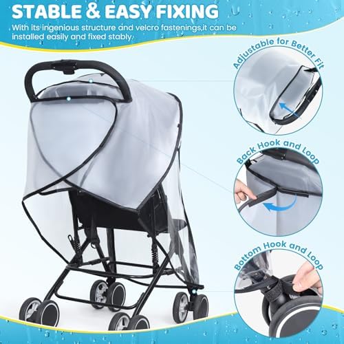 Clear Stroller Rain Cover, Universal Fit Baby Travel Weather Shields