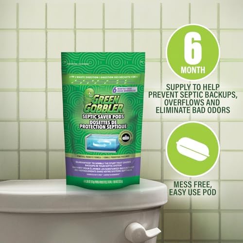 Green Gobbler Septic Tank Enzyme Treatment Packets, 6 Month Supply - Powerful & Natural Bacteria to Prevent Costly Septic Issues, Back-Ups