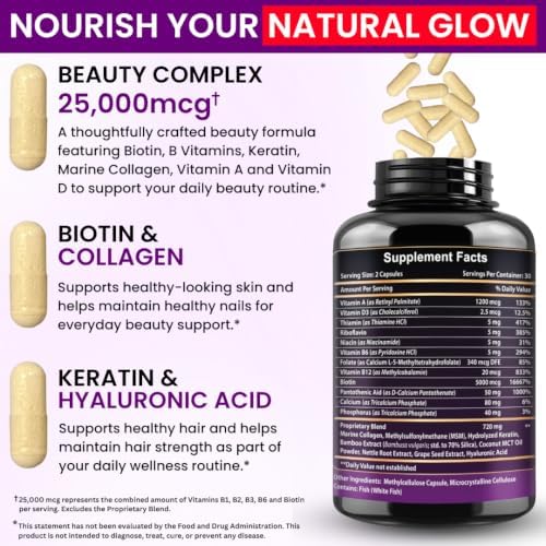 VITBOOST Biotin with Hyaluronic Acid, Collagen and Keratin - 60Ct, 25000mcg