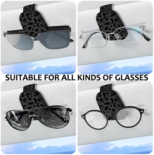 2 Pack Sunglass Holder for Car Visor, Universal Magnetic Car Sunglass Holder for Different Size Eyeglasses, Car Visor Accessories (Leopard-Black)