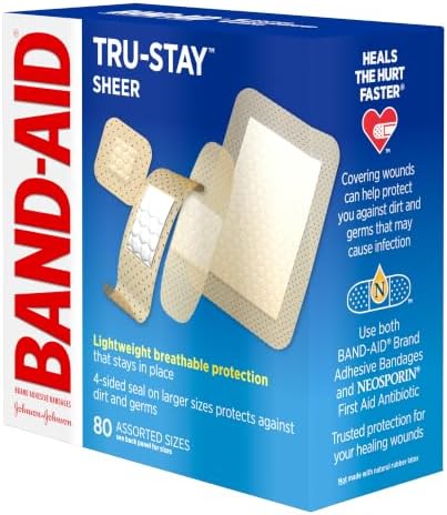 BAND-AID Brand Tru-Stay Sheer Adhesive Bandages, Assorted Sizes, 80 Count
