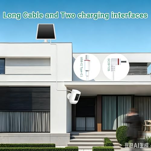Solar Panel for Ring Camera, 6W Solar Charger with USB-C & Barrel Plug for Ring Stick Up Cam Plus/Pro & Spotlight Cam Battery Series, Waterproof, 9.8ft Cable, White