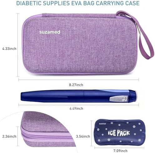 suzamed Insulin Cooler Travel Case, 2x150g Ice Pack TSA Approved, Purple