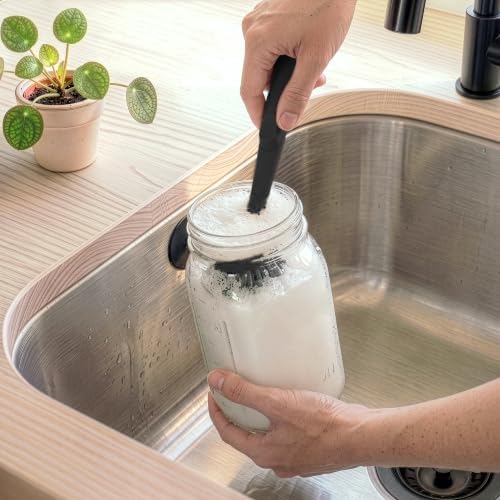 Earth & Mango Magnetic Dish Brush & Scraper, Snaps to Sink, Onyx Black