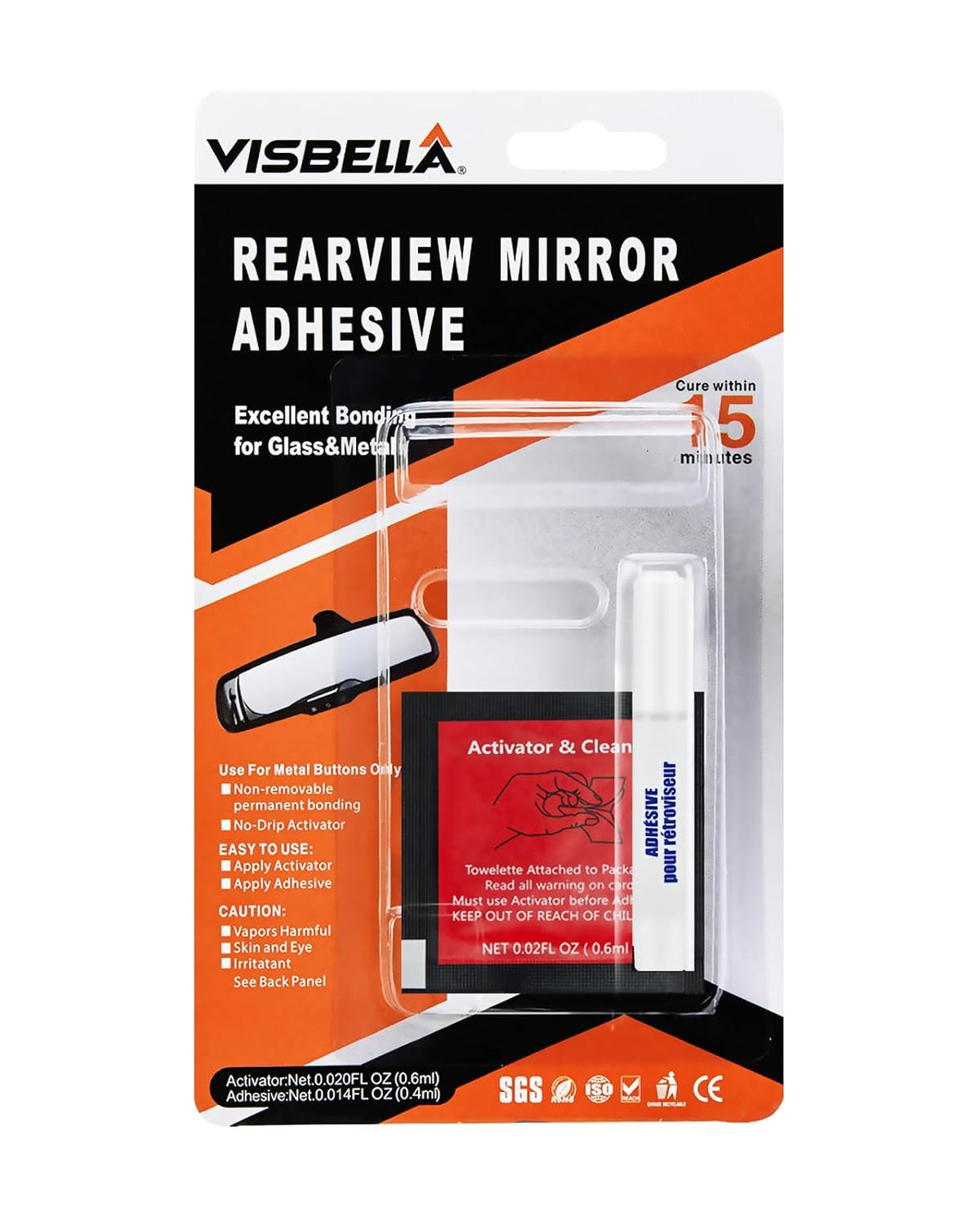 Visbella Rearview Mirror Adhesive Repair Kit Rear View Mirror Glue for Windshield Excellent Bonding for Glass & Metal