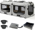 Extra Large Cat Carrier Soft Sided, Portable Small Dog Carrier for 2 Cats, 24"x16.5"x16" Car Travel Folding Comfortable Design with Litter Box and Bowls, Grey-2+ Litter Box+ Bowl*2