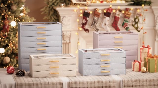 Lolalet Jewelry Box Organizer, 3-Layer Jewelry Storage Case -Beige