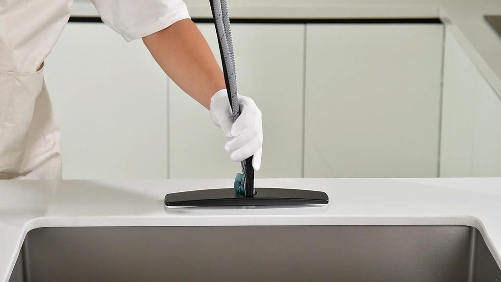 FORIOUS Black Kitchen Faucet, with Soap Dispenser and Pull Down Sprayer