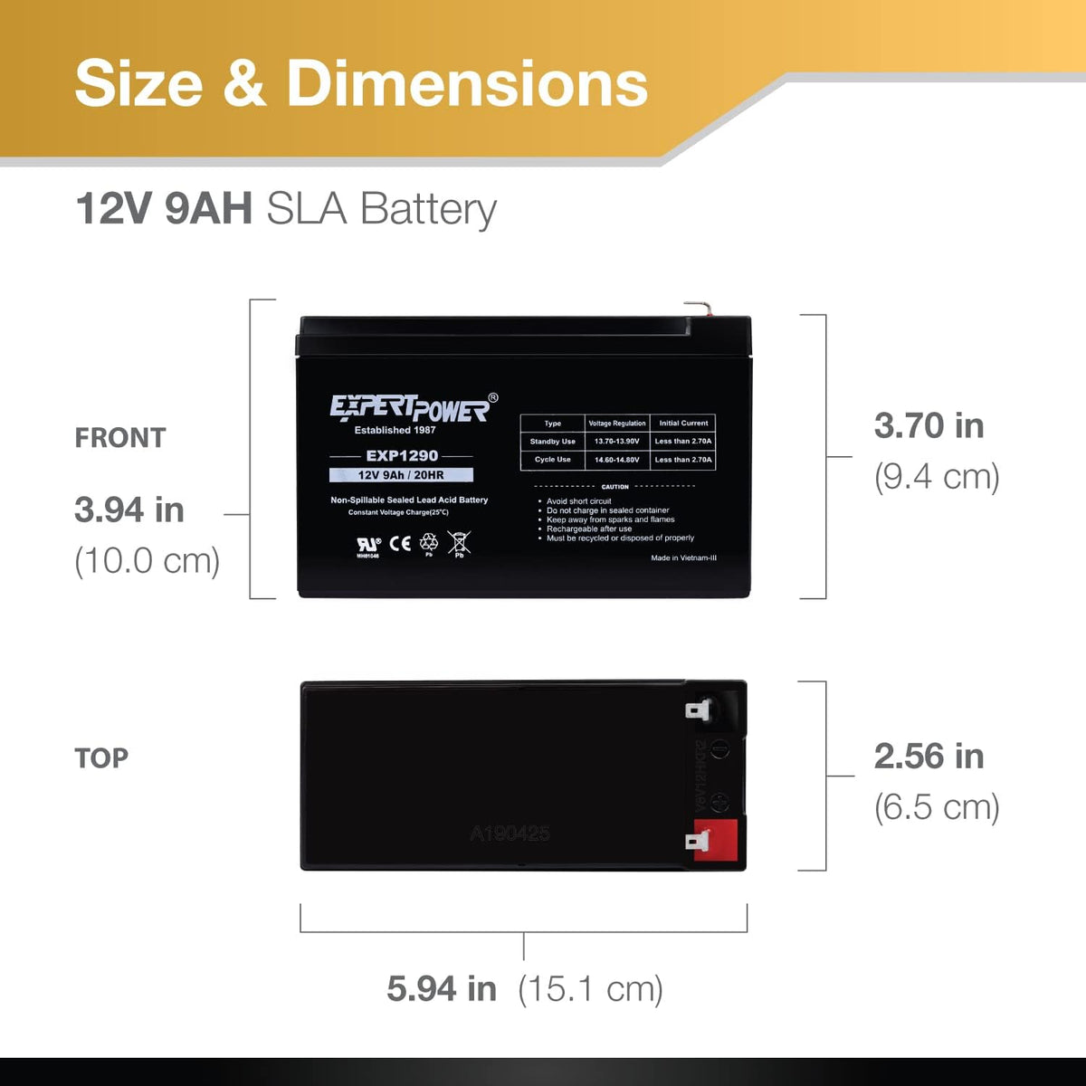 ExpertPower EXP1290, 2 Pack 12V 9AH SLA AGM Rechargeable 12V Battery Backup