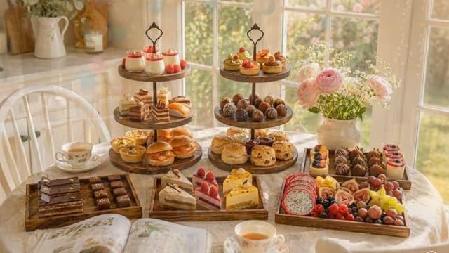 6pcs Wooden Dessert Table Display Set, 3 Tier Cupcake Stand Set with Serving Trays, Rustic Dessert Display Stand, Cake Stand Set for Wedding Dessert Table, Birthday, Baby Shower, Party Food Display, Home Decor