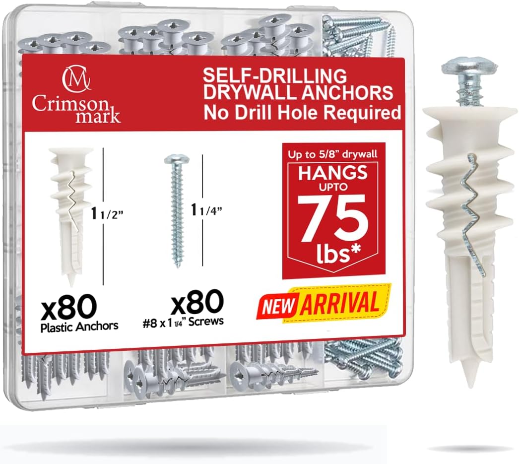 120PCS #8 Self Drilling Drywall Anchors and Screws Assortment Kit