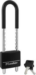 Master Lock Adjustable Shackle Keyed Padlock, Black Vinyl Covered 527D