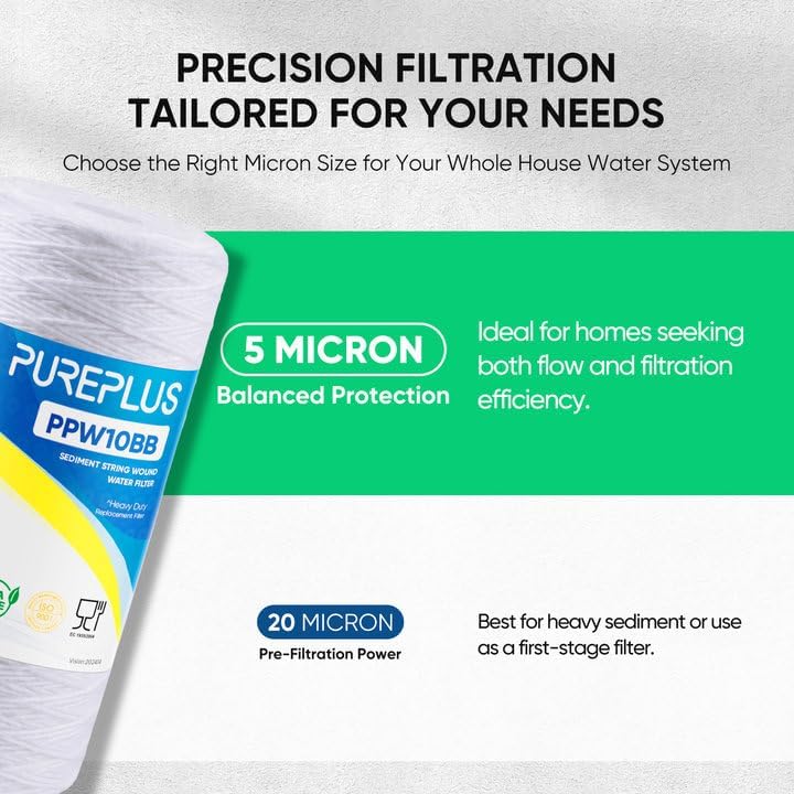 PUREPLUS 5 Micron 10 x 4.5 Whole House Water Filter for Well Water 2 Pack