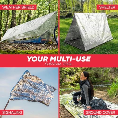 Emergency Blanket Mylar Thermal Space Survival Gear & Supplies 4-Pack Foil