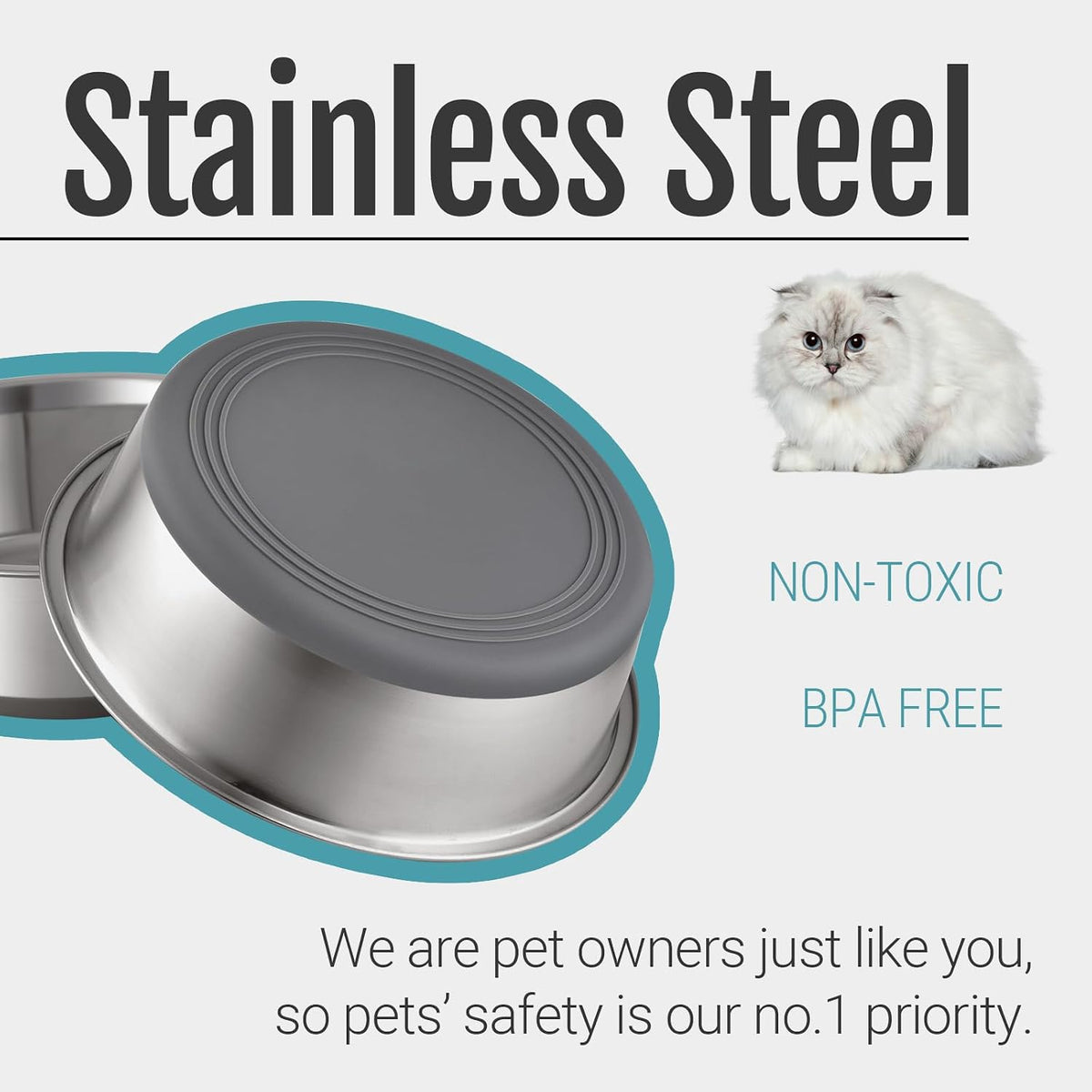 PEGGY11 Nonslip Stainless Steel Dog Cat Bowls, 2 US Cup Each, 2 Pack