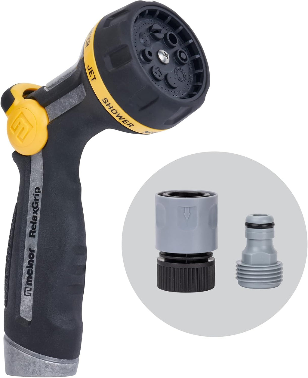 Melnor RelaxGrip Metal 8-Pattern Hose Nozzle: Thumb Operation