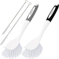 Amazer Dish Brush with Handle, 2 Pack Kitchen Scrub Brushes for Cleaning, Dish Scrubber with Stiff Bristles for Sink, Pots, Pans