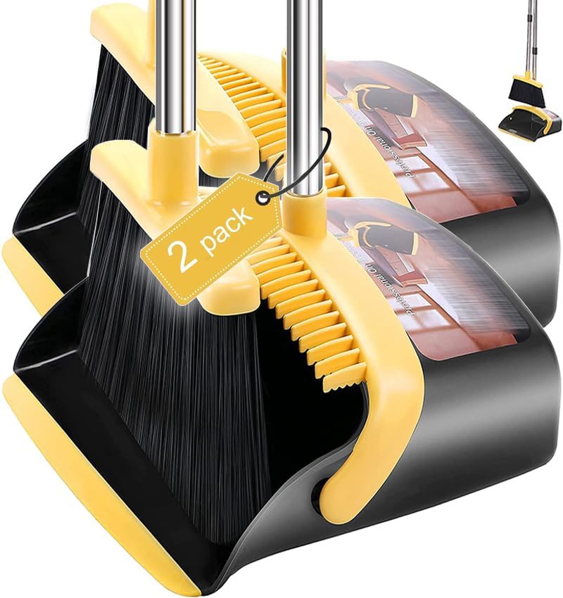 2 Pack is More economical,Brooms with Dustpan Combo Set， with 52" Long Handle, Dustpan Teeth with self-Cleaning Function, Indoor and Outdoor Sweeping, Perfect for Home Office (Large/Red /2-Pack)