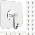 24 Pack Adhesive Wall Hooks 33LB Heavy Duty No Drill Clear Sticky Hooks