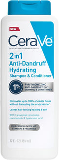 CeraVe 2 In 1 Hydrating Anti Dandruff Shampoo And Conditioner, 12 Fl Oz