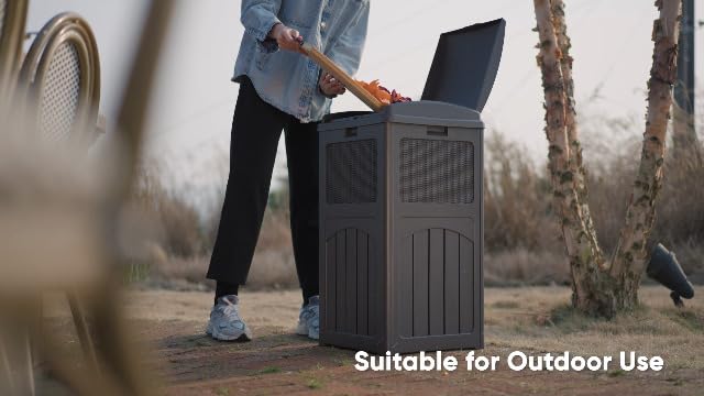 Devoko 33 Gallon Outdoor Trash Can, Hideaway Garbage Bins with Tiered Lid