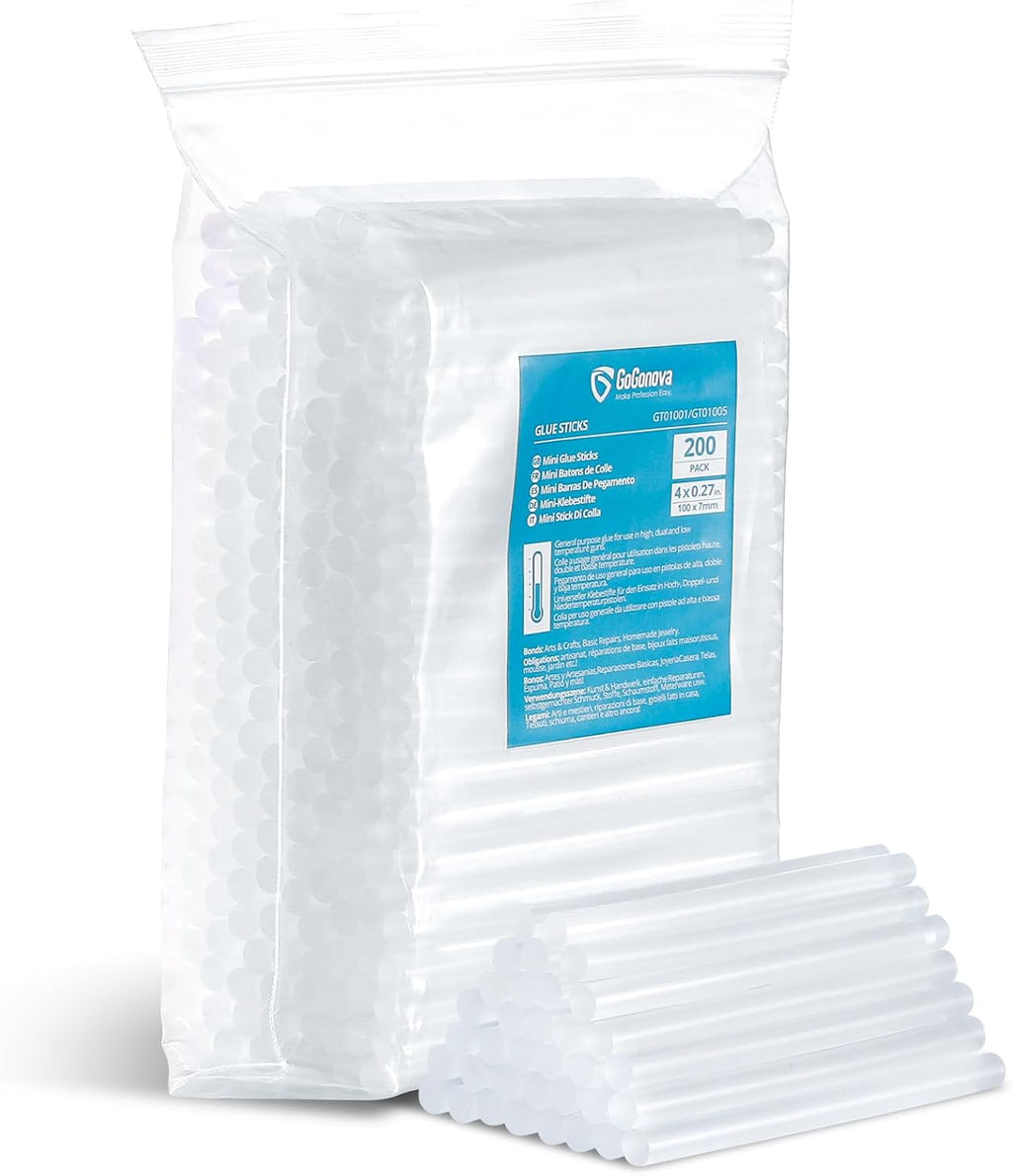 GoGonova Mini Glue Gun Sticks, 200 Pack Clear Hot Melt Adhesive Sticks